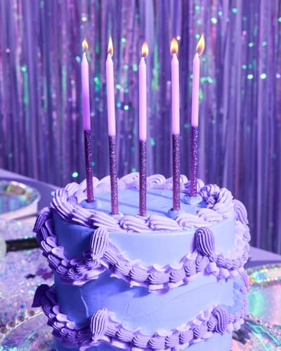Purple Glitter Birthday Candles - 10 Pack, 5 Inch Cake Decorations