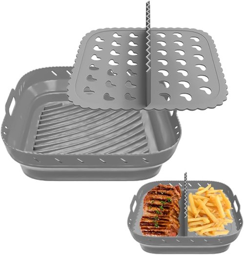 Chef's Path Silicone Air Fryer Liner - 8-Inch Reusable Inserts with Divider for Easy Cleaning