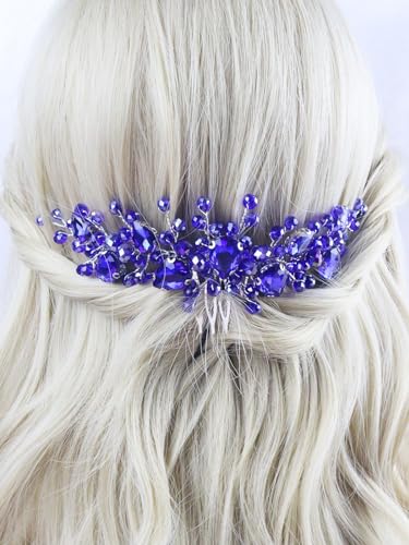 Brihasory Blue Crystal Wedding Hair Comb Rhinestone Bridal Hair Piece