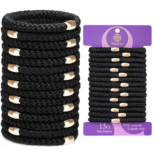 WantGor No Damage Hair Ties 15-Pack Elastic Ponytail Holders Black