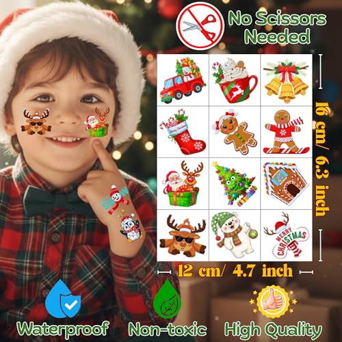 Christmas Temporary Tattoos 60Pcs - Santa & Reindeer Party Favors