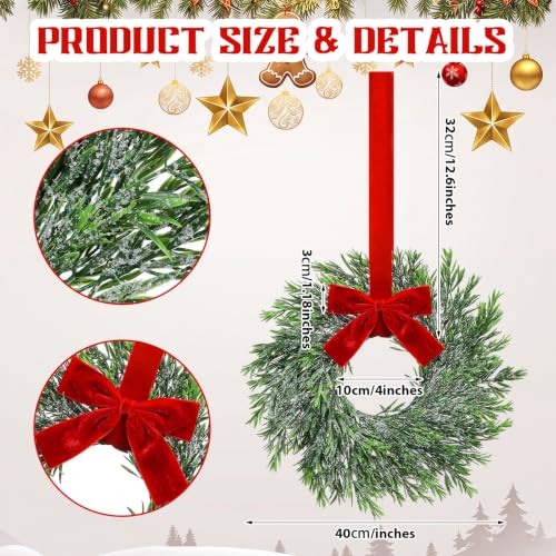 Mini Christmas Wreaths Set of 6 - 15 Inch Rustic Holiday Decor with Bows