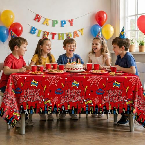 3Pcs Red Spider Birthday Party Tablecloths, 54x108 Disposable Covers