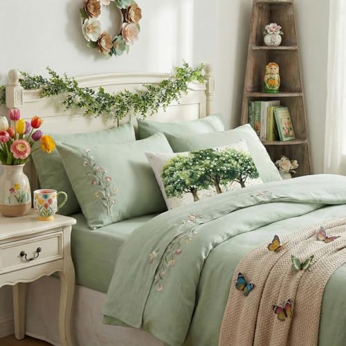 Spring Farmhouse Pillow Cover 12x20 Inch – Trees & Flowers Decor