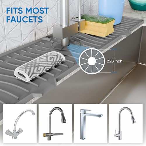 AAROO 24-Inch Silicone Kitchen Sink Faucet Splash Guard - Gray