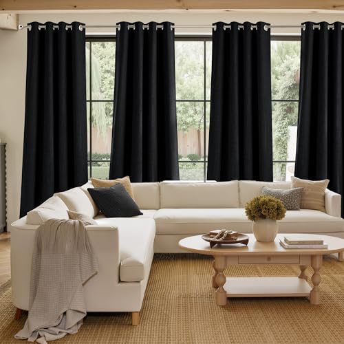 NICETOWN Faux Linen Blackout Curtains, 42"W x 63"L, 2-Panel Set