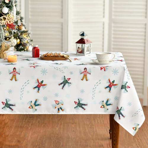 Christmas Tablecloth 60 x 84 Inch Rectangular Kids Frolic in White