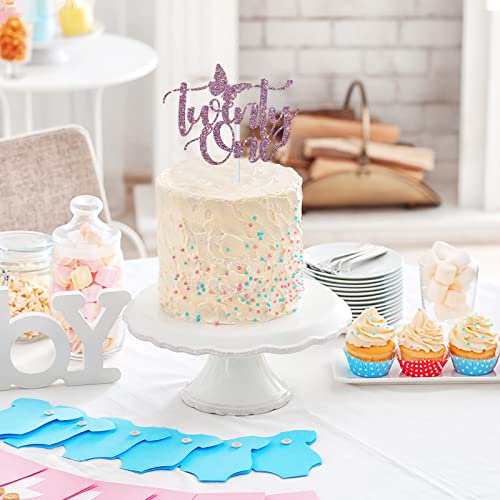 Purple Glitter 21st Birthday Cake Topper with Butterfly