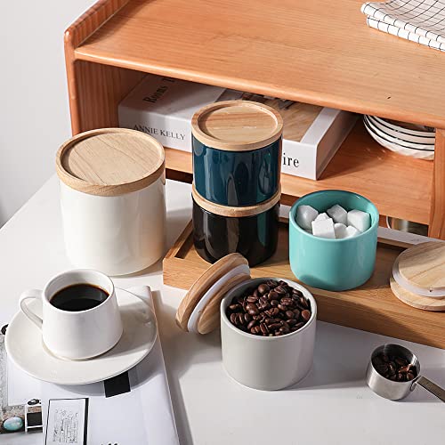 Sweejar Navy Ceramic Food Storage Canister 5 Fl Oz Airtight Wooden Lid