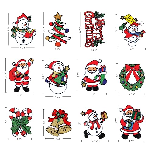 12 Pack Christmas Window Clings Stickers for Glass Indoor Holiday Decor
