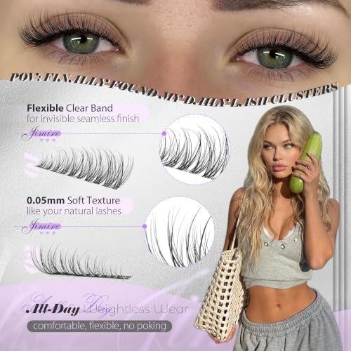 JIMIRE Wispy Lash Clusters Natural Individual Eyelash Extensions D Curl