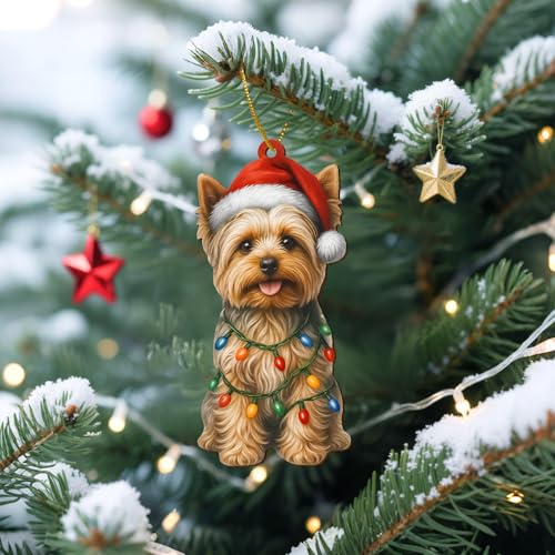 Yorkie Dog Christmas Ornament 2025 - Wooden Holiday Decor