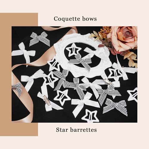 AROCOOY Mini Hair Bows and Star Clips Set 24PCS Gingham Satin Bowknot Hairpins