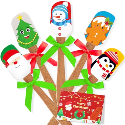 Christmas Silicone Spatula Set with Wooden Handles & Holiday Greeting Cards - 20 Pieces, Cute Style