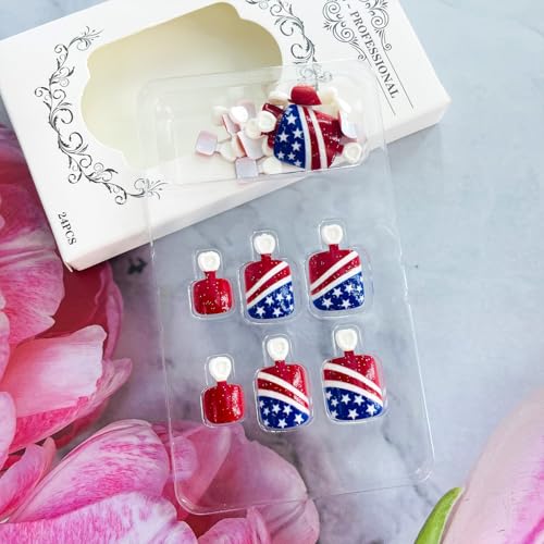4th of July Short Square Press on Toe Nails Patriotic False Toenails