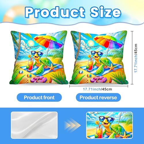 Summer Beach Sea Turtle Throw Pillow Covers Set of 2 18x18 Inches - Coastal Home Decor