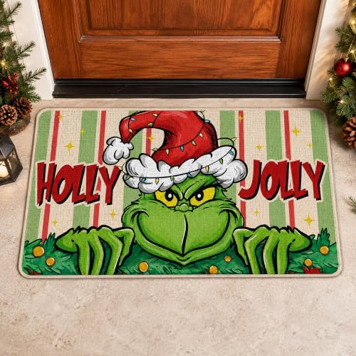 Pycat Holly Jolly Christmas Doormat - Red 17x29in Funny Santa Character
