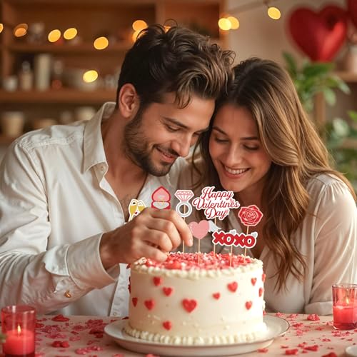 48 Pcs Valentine's Day Cupcake Toppers - Glitter Heart Picks