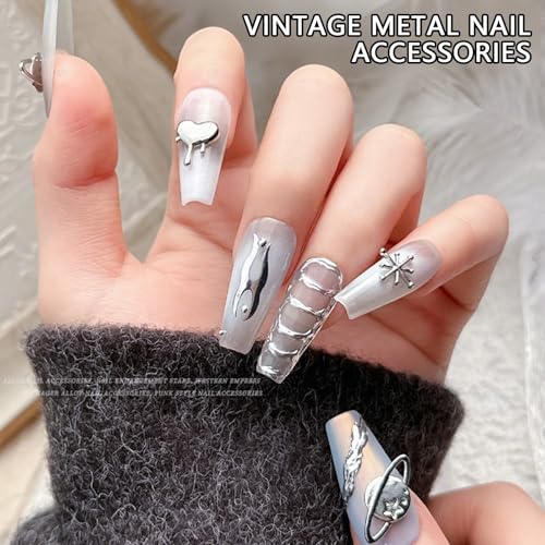 50pcs 3D Metal Punk Nail Art Studs Silver Alloy Star Planet Charms