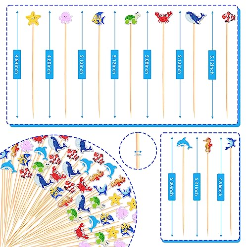 100Pcs Sea Animals Toothpicks - Cute Fish Theme Cocktail Picks