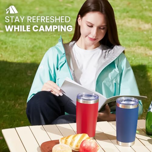 MEWAY 20oz Insulated Travel Tumbler with Lid & Straw - Red