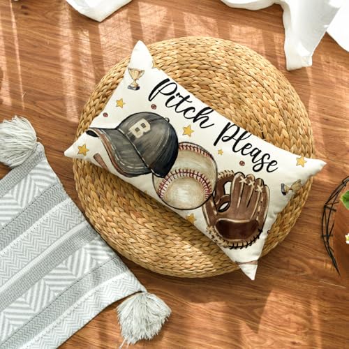 20 x 12 Inch Baseball Throw Pillow Cover - American Bat Ball Sport Cushion for Sofa & Couch