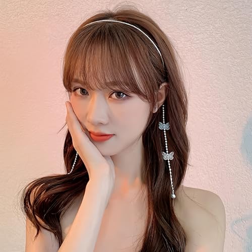 Silver Butterfly Tassel Wedding Headband and Hair Chain Headpiece