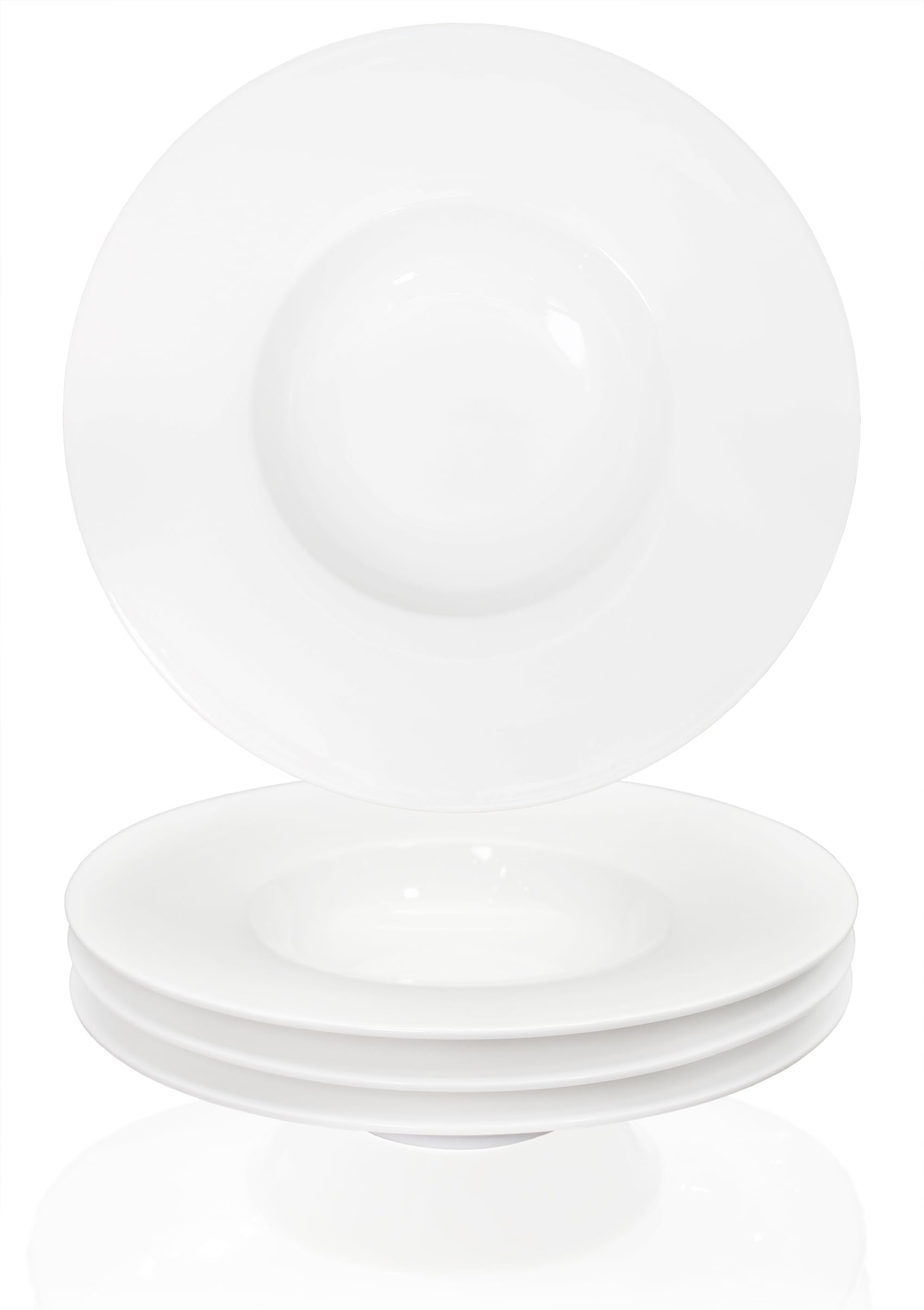 Creativity Home Ceramic Wide Rimmed Soup Plate, Soup Bowl 14 oz, Pasta Bowl Set of 4, White Shallow Bowl Plate with Rim, Best choice for high-end restaurants, hotels, and foodies, 12 Inch