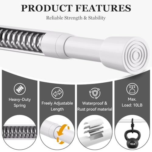 Adjustable Spring Tension Curtain Rod 29-40 Inches - White