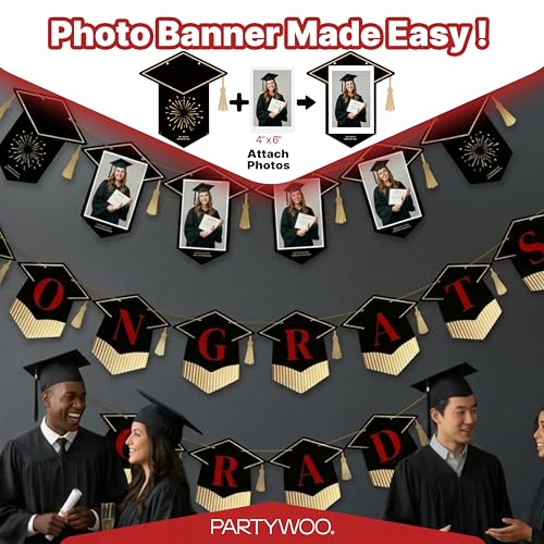 2026 Black and Red Graduation Banner Set - 2pcs Congrats Grad Decor