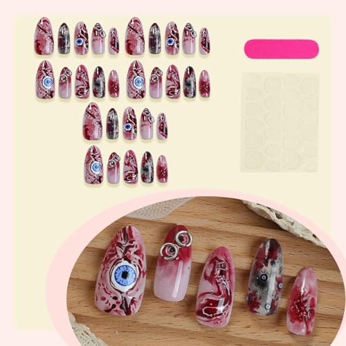 Halloween Press on Nails Medium Almond Bloody Eyeball Gothic Acrylic False Nails 30Pcs