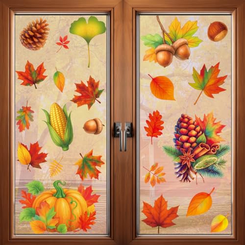 Thanksgiving Window Clings - 6 Sheets Autumn Maple Leaf Decor