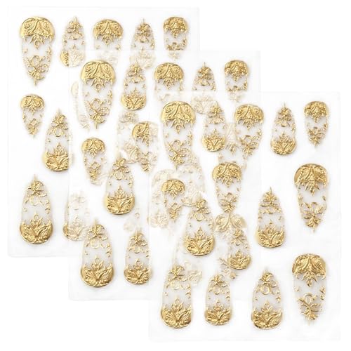 3D Gold Nail Art Stickers Set – Self-Adhesive Metallic Foil Decals (3 Sheets)