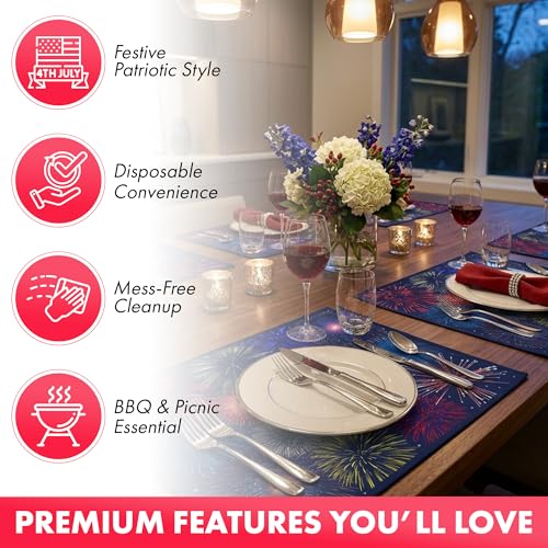 22-Pack Patriotic Disposable Paper Placemats - Reversible Design