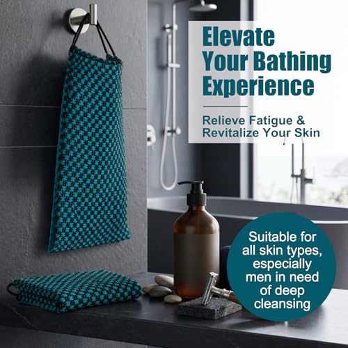 Chumia Exfoliating Washcloth Towel Set - 2 Dual-Textured Body Scrubbers with Handles