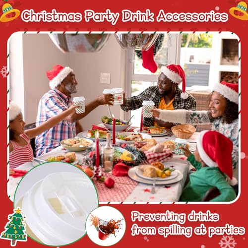 100 Sets Christmas Coffee Cups with Lids & Sleeves - 9 oz Cute Holiday Design
