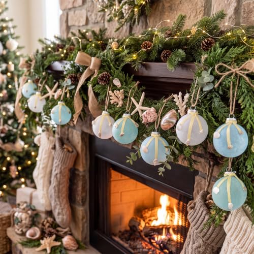 12 Pcs Coastal Christmas Tree Ornaments - Raffia Style, 2.36 Inch