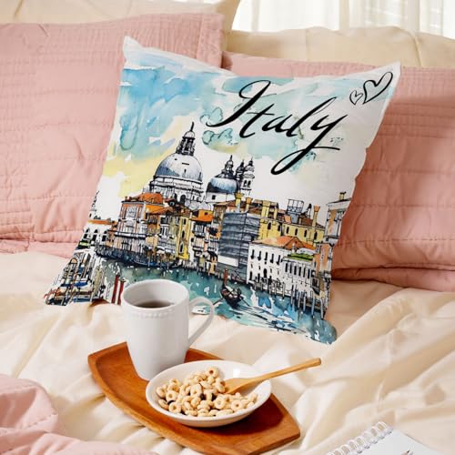 Italy Travel Throw Pillow Cover 18x18 - Soft Flannelette