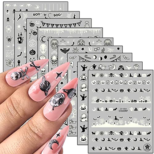 Vezocim Halloween Glow in the Dark Nail Art Stickers - 9 Sheets Holographic Spooky Decals