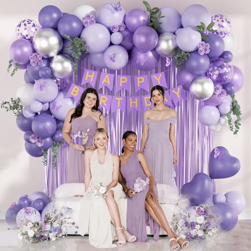 Lavender and Silver Birthday Party Decoration Kit with Balloons