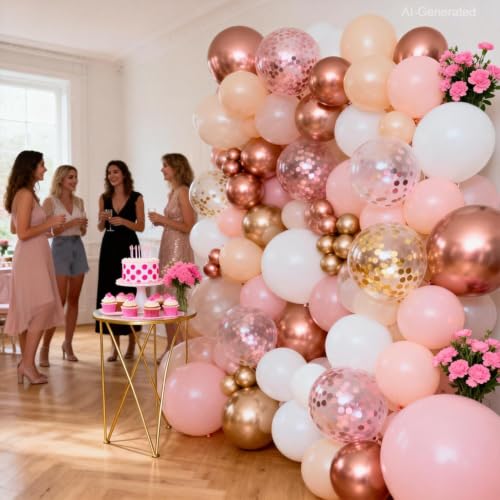PUFFLD Rose Gold and Pastel Pink Balloon Arch Kit - 144 Piece Set