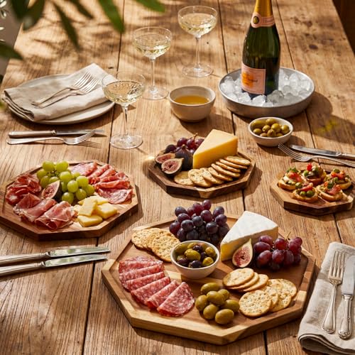 Acacia Wood Serving Trays Set of 5 - Octagon Style, 6-14 Inches