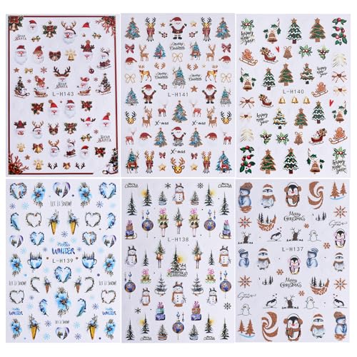Christmas Nail Art Stickers 6 Sheets 3D Self-Adhesive Decals