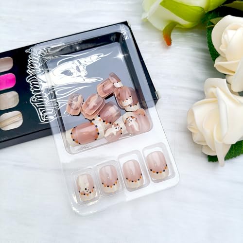 Halloween Press on Nails Short Square White Ghost Design French Tip