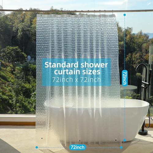HOUSEWELL 3D Water Cube Sheer Shower Curtain Liner 72x72 - Heavy-Duty Waterproof with Magnets & Hooks