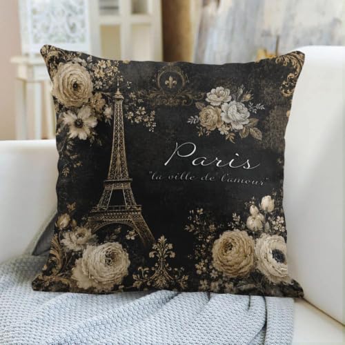 Emvency Eiffel Tower Throw Pillow Cover 20x20 Inch, Soft Velvet Case
