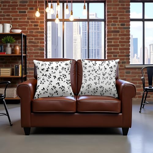 Black Floral 18x18 Inch Set of 4 Vintage Pillow Covers for Sofa & Living Room