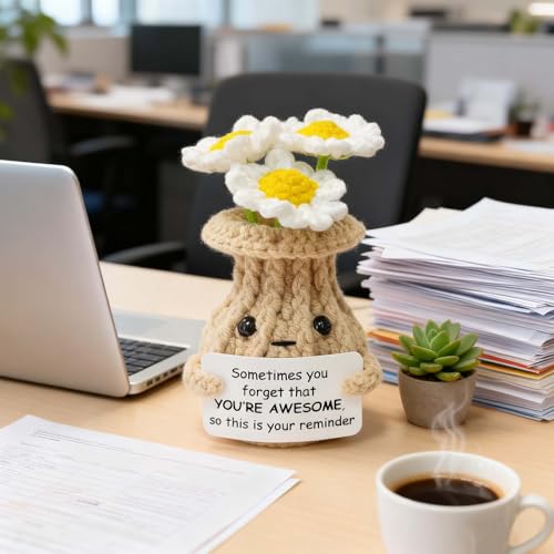 You Are Awesome Crochet Daisy Gift - Inspirational Handmade Decor & Easter Basket Stuffer