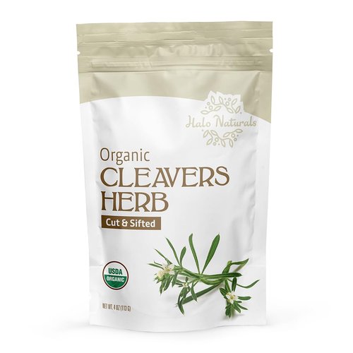 Halo Naturals Organic Cleavers Herb Cut & Sifted, 4 Ounces (Galium aparine) USDA Certified | Resealable Pouch| Packaged in The USA