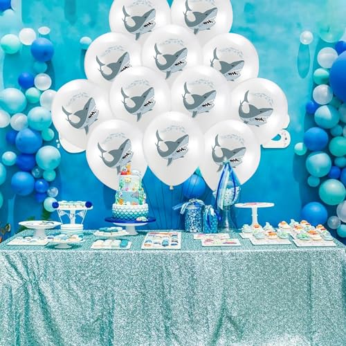 JazSwirl Shark Birthday Balloons 12-Inch White Latex 24-Pack Party Decor